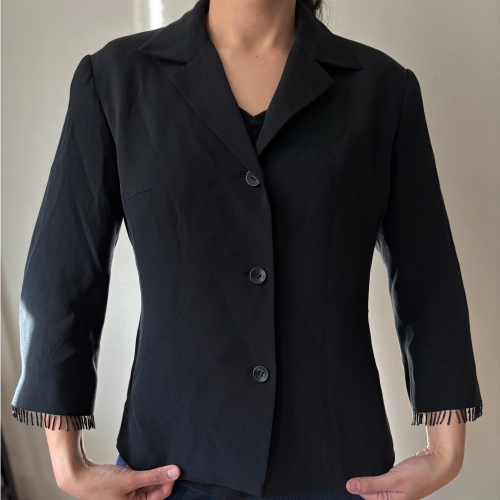 Vintage Fairycore Beaded Grunge Silk Whimsigoth Black Blazer - Size Small